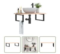 The Living Store Plan de toilette avec support Acier et bois massif Chêne