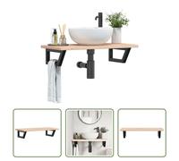The Living Store Plan de toilette avec support Acier et bois massif Chêne