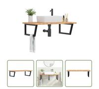 The Living Store Plan de toilette avec support Acier et bois massif Chêne