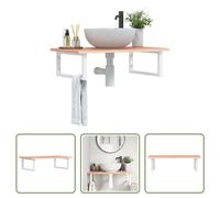 The Living Store Plan de toilette avec support Acier et bois massif Chêne