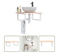 The Living Store Plan de toilette avec support Acier et bois massif Chêne