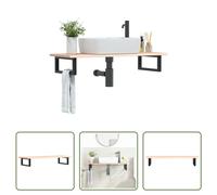 The Living Store Plan de toilette avec support Acier et bois massif Chêne