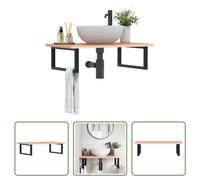 The Living Store Plan de toilette avec support Acier et bois massif Chêne