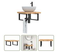The Living Store Plan de toilette avec support Acier et bois massif Chêne