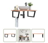The Living Store Plan de toilette avec support Acier et bois massif Chêne