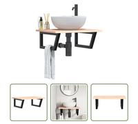 The Living Store Plan de toilette avec support Acier et bois massif Chêne