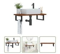 The Living Store Plan de toilette avec support Acier et bois massif Chêne