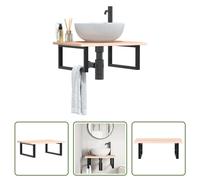 The Living Store Plan de toilette avec support Acier et bois massif Chêne