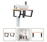 The Living Store Plan de toilette avec support Acier et bois massif Chêne
