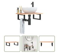 The Living Store Plan de toilette avec support Acier et bois massif Chêne