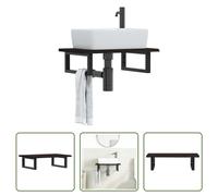 The Living Store Plan de toilette avec support Acier et bois massif Chêne