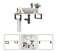The Living Store Plan de toilette avec support Acier et bois massif Chêne