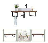 The Living Store Plan de toilette avec support Acier et bois massif Chêne