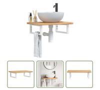 The Living Store Plan de toilette avec support Acier et bois massif Chêne