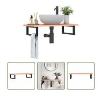 The Living Store Plan de toilette avec support Acier et bois massif Chêne