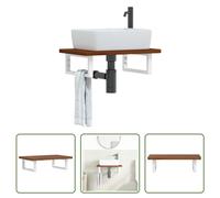 The Living Store Plan de toilette avec support Acier et bois massif Chêne