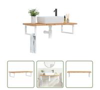 The Living Store Plan de toilette avec support Acier et bois massif Chêne