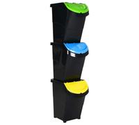 The Living Store Poubelle avec couvercles 3 pcs Empilable Noir PP 120 L