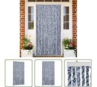 The Living Store Rideau anti-mouches bleu et blanc 100x230 cm chenille