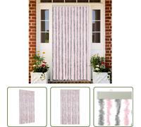 The Living Store Rideau anti-mouches gris argenté et rose 100x200 cm chenille