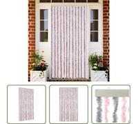 The Living Store Rideau anti-mouches gris argenté et rose 100x220 cm chenille
