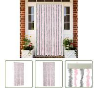 The Living Store Rideau anti-mouches gris argenté et rose 90x220 cm chenille