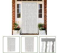 The Living Store - Rideau anti-mouches gris clair et blanc 118 x 220 cm en chenille