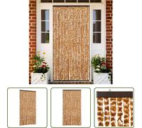 The Living Store - Rideau anti-mouches ocre et blanc 100 x 200 cm en chenille