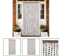 The Living Store Rideau anti-mouches taupe et blanc 100x200 cm chenille