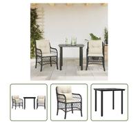 The Living Store Set Bistro 3 pièces avec coussins Noir Poly Rattan