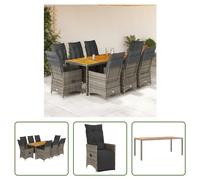 The Living Store Set de jardin bistrot 9 pièces avec coussins Gris Poly Rattan