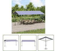 The Living Store Store de jardin autoportant bleu et blanc 600 x 300 cm, toile et acier