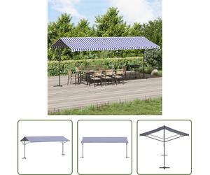 The Living Store Store de jardin autoportant bleu et blanc 600 x 300 cm, toile et acier