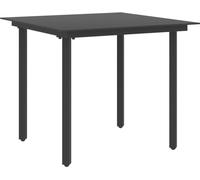 The Living Store Table à manger de jardin noire 80x80x74 cm Acier et verre