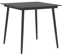The Living Store Table à manger de jardin noire 80x80x74 cm Acier et verre