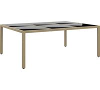 The Living Store Table de jardin 200x150x75 cm verre trempé et poly rotin beige