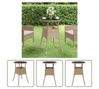 The Living Store Table de jardin Ø60x75 cm verre trempé et poly rotin beige