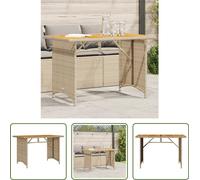The Living Store Table de jardin avec plateau en bois Beige 110x68x70 cm Poly Rattan