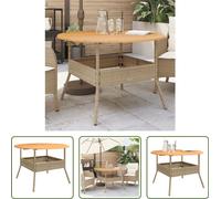 The Living Store Table de jardin avec plateau en bois Beige Ø110x71 cm Poly Rattan