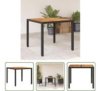 The Living Store Table de jardin avec plateau en bois noir 90x90x75 cm Poly rotin