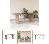 The Living Store Table de jardin avec plateau en verre Beige 190x80x75 cm Poly Rattan