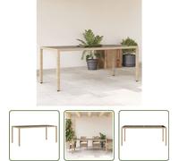 The Living Store Table de jardin avec plateau en verre Beige 190x90x75 cm Poly Rattan