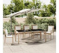 The Living Store Table de jardin avec plateau en verre Beige Poly Rattan & verre trempé