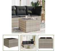 The Living Store Table de jardin avec plateau en verre gris clair 55x55x37 cm Poly rotin
