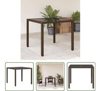 The Living Store Table de jardin avec plateau en verre Marron 90x90x75 cm Poly rotin