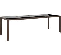 The Living Store Table de jardin avec plateau en verre Marron Poly Rattan