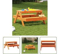 The Living Store Table de pique-nique pour enfants Marron cire 88x97x52 cm Bois massif