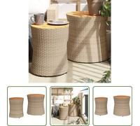 The Living Store Tables d'appoint de jardin 2 pcs. avec plateau en bois Beige Poly Rattan
