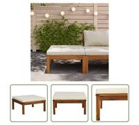 The Living Store Tabouret avec coussin blanc crème Bois massif Acacia