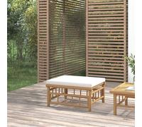 The Living Store Tabouret de jardin avec coussin blanc crème Bambou